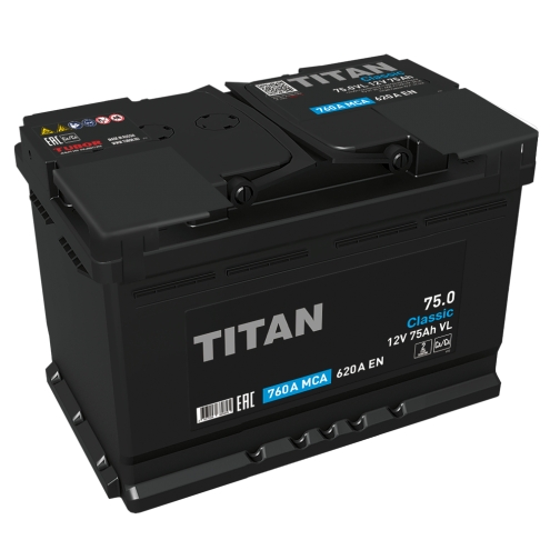 Аккумулятор TITAN  Classic 75 0(R+)