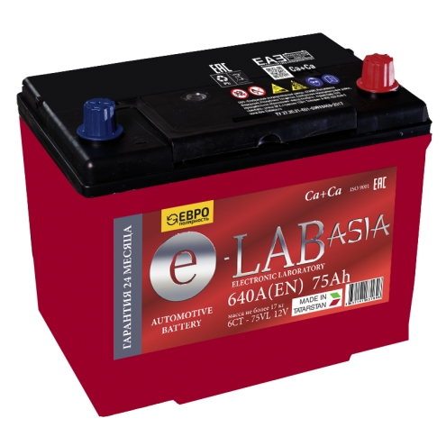 Аккумулятор E-LAB  ASIA  6СТ 75 0(R+)